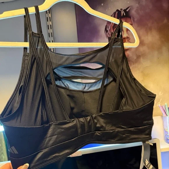 IVY PARK x ADIDAS layered satiny NWT black shiny bra/crop top 2X
